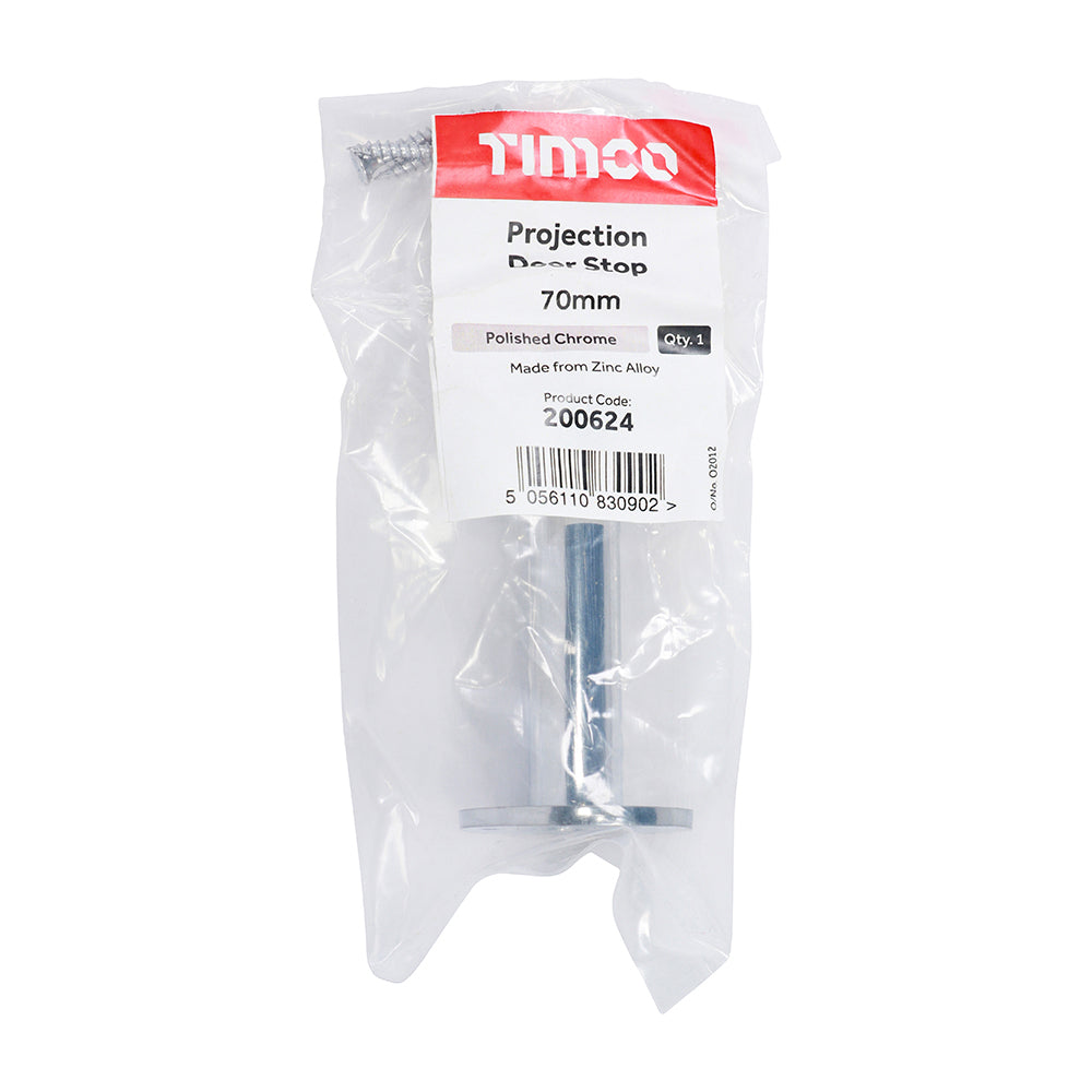 This is an image of Timco - Projection Door Stop - Polished Chrome 70mm (1 Each Bag) 200624
