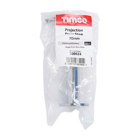 This is an image of Timco - Projection Door Stop - Polished Chrome 70mm (1 Each Bag) 200624