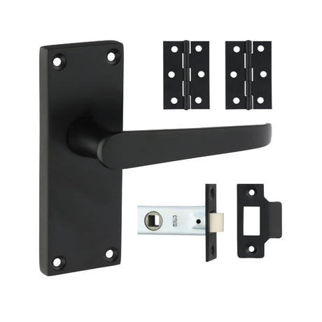 This is an image of Timco - Victorian Straight Latch Door Pack - Matt Black Mixed (1 Each Blister Pack) 200638