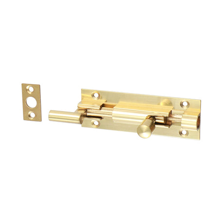This is an image of Timco - Necked Barrel Bolt - Polished Brass 75 x 25mm (1 Each TIMpac) 200764P