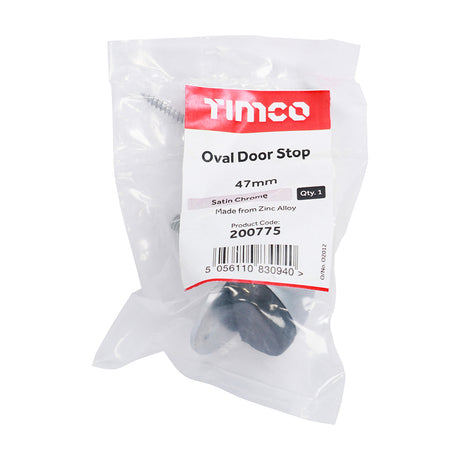This is an image of Timco - Oval Door Stop - Satin Chrome 47mm (1 Each Bag) 200775