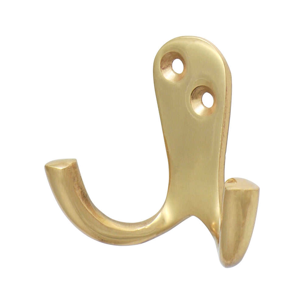 This is an image of Timco - Double Robe Hook - Polished Brass 47 x 24mm (1 Each TIMpac) 200808P