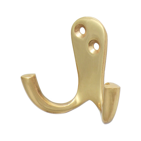 This is an image of Timco - Double Robe Hook - Polished Brass 47 x 24mm (1 Each Bag) 200808