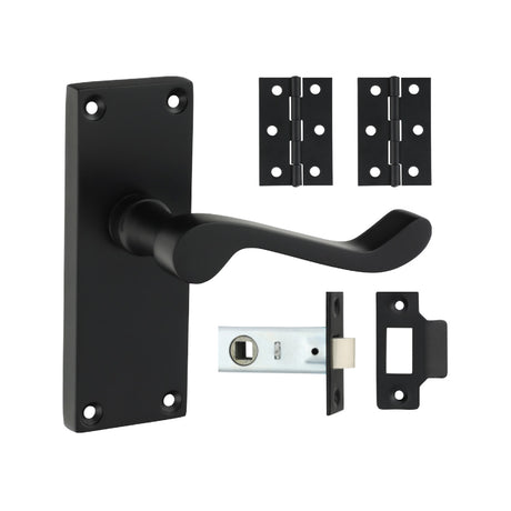 This is an image of Timco - Victorian Scroll Latch Door Pack - Matt Black Mixed (1 Each Box) 200818