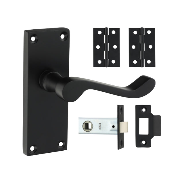 This is an image of Timco - Victorian Scroll Latch Door Pack - Matt Black Mixed (1 Each Box) 200818