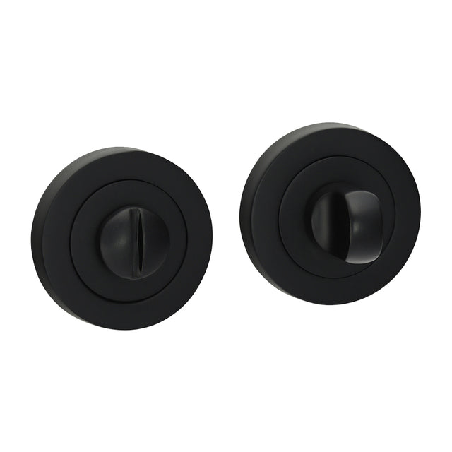 This is an image of Timco - Bathroom Thumb Turn And Release - Matt Black 51mm (1 Pairs Blister Pack) 200850
