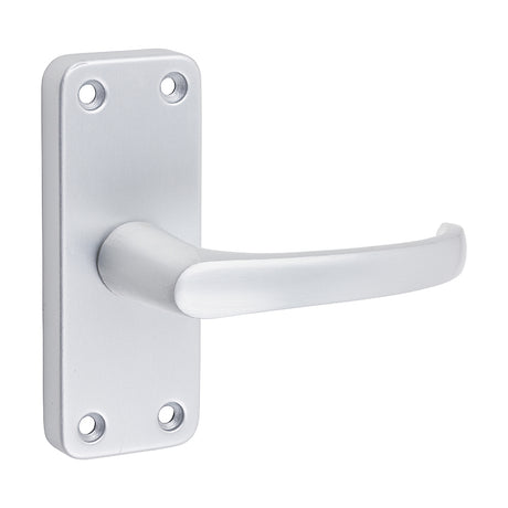 This is an image of Timco - Contractors Lever Latch Handles - Satin Anodised Aluminium 103 x 40 (1 Pairs Blister Pack) 200851