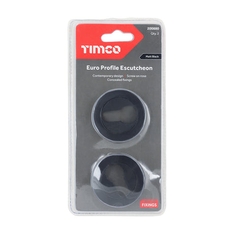 This is an image of Timco - Euro Profile Escutcheon - Matt Black 51mm (1 Pairs Blister Pack) 200880
