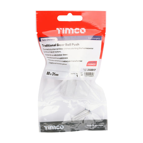 This is an image of Timco - Traditional Door Bell Push - Satin Chrome 80 x 31 (1 Each TIMpac) 200891P