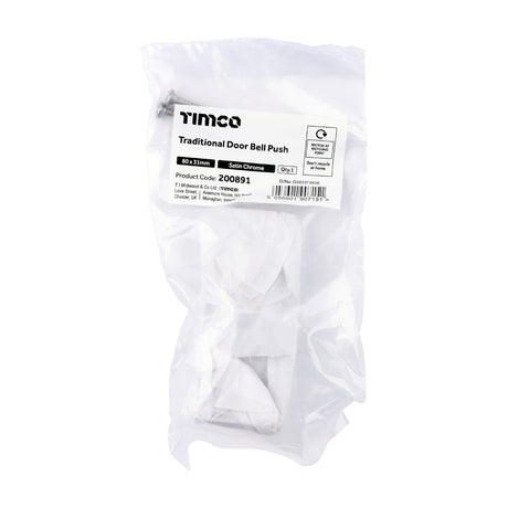 This is an image of Timco - Traditional Door Bell Push - Satin Chrome 80 x 31 (1 Each Bag) 200891