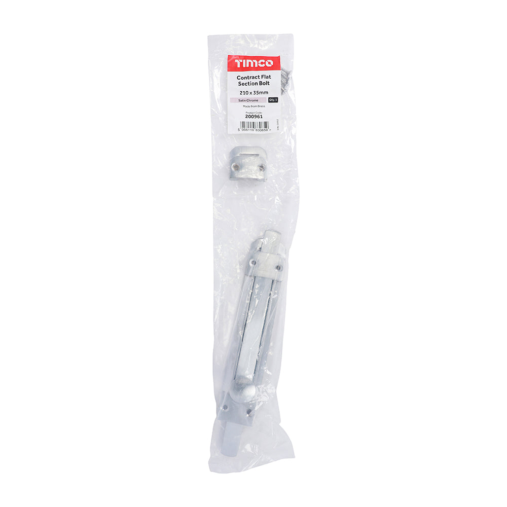 This is an image of Timco - Contract Flat Section Bolt - Satin Chrome 210 x 35mm (1 Each Bag) 200961