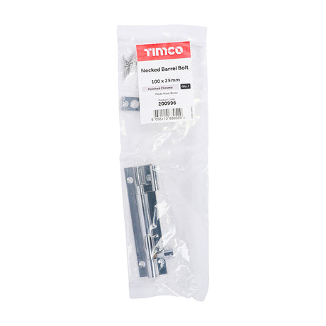 This is an image of Timco - Necked Barrel Bolt - Polished Chrome 100 x 25mm (1 Each Bag) 200996