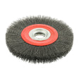 This is an image of Timco - Wheel Brush with Plastic Reducer Set - Crimped Steel Wire 200mm (1 Each Blister Pack) 200HWC