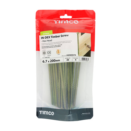 This is an image of Timco - Timber Screws - Hex Head - Exterior - Green 6.7 x 200mm - (20 PCS TIMbag) 200INDEXTB