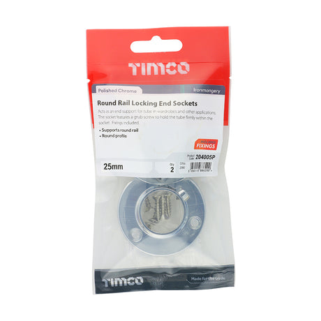 This is an image of Timco - Locking End Sockets - For Round Tube - Polished Chrome 25mm (2 Pieces TIMpac) 204005P