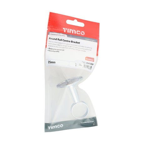 This is an image of Timco - Centre Bracket - For Round Tube - Polished Chrome 25mm (1 Each TIMpac) 204105P