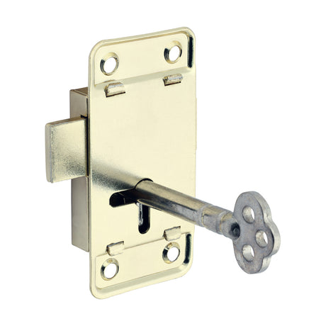 This is an image of Timco - Small Cupboard Lock - Electro Brass 64 x 32 (1 Each TIMpac) 204672P