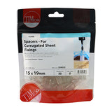 This is an image of Timco - Spacers - For Corrugated Sheet Fixings - Clear 15.0 x 19mm - (50 PCS TIMbag) 224523