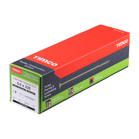 This is an image of Timco - Timber Frame Construction & Landscaping Screws - Wafer - Exterior - Green Organic 8.0 x 225mm - (50 PCS Box) 225INW