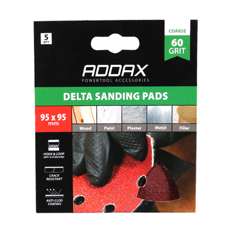 This is an image of Timco - Delta Sanding Pads - 60 Grit - Red 95 x 95mm (5 Pieces Pack) 231005