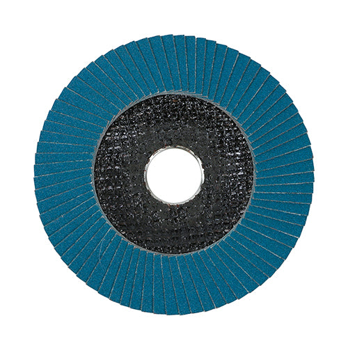 This is an image of Timco - Set of Flap Discs - Zirconium - Type 29 Conical - P120 Grit 115 x 22.23 (10 Pieces Box) 231006