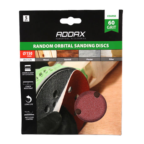 This is an image of Timco - Random Orbital Sanding Discs - 60 Grit - Red 150mm (5 Pieces Pack) 231084