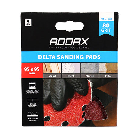 This is an image of Timco - Delta Sanding Pads - 80 Grit - Red 95 x 95mm (5 Pieces Pack) 231119