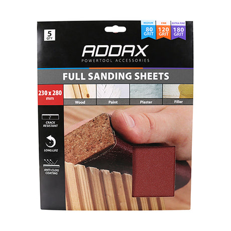 This is an image of Timco - Sanding Sheets - Mixed - Red 230 x 280mm (80/120/180) (5 Pieces Pack) 231123