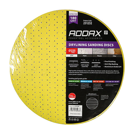 This is an image of Timco - Drylining Sanding Discs - 180 Grit - Yellow 225mm (25 Pieces Pack) 231232