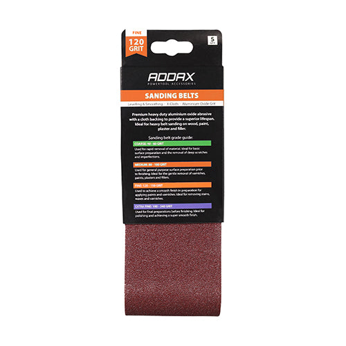 This is an image of Timco - Sanding Belts - 120 Grit - Red 75 x 457mm (5 Pieces Pack) 231321