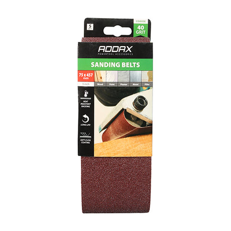 This is an image of Timco - Sanding Belts - 40 Grit - Red 75 x 457mm (5 Pieces Pack) 231429