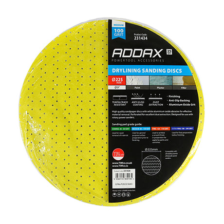 This is an image of Timco - Drylining Sanding Discs - 100 Grit - Yellow 225mm (25 Pieces Pack) 231434