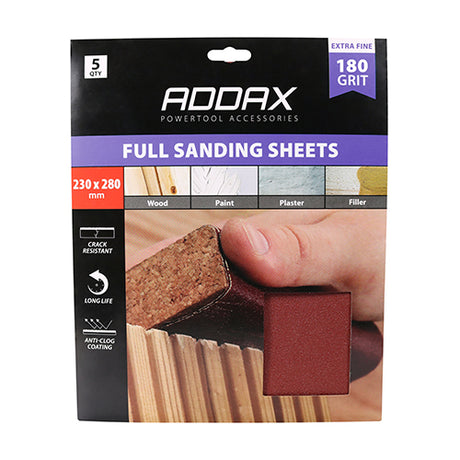 This is an image of Timco - Sanding Sheets - 180 Grit - Red 230 x 280mm (5 Pieces Pack) 231505