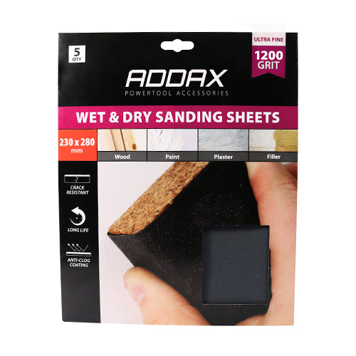 This is an image of Timco - Wet & Dry Sanding Sheets - 1200 Grit - Black 230 x 280mm (5 Pieces Pack) 231636