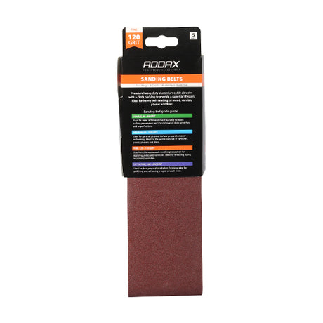This is an image of Timco - Sanding Belts - 120 Grit - Red 75 x 533mm (5 Pieces Pack) 231645