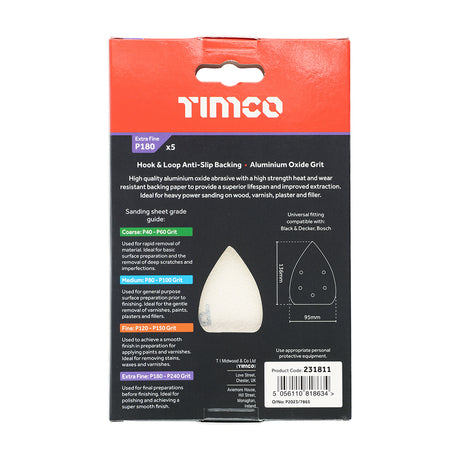This is an image of Timco - Detail Sanding Pads - 180 Grit - Red 95 x 136mm (5 Pieces Pack) 231811