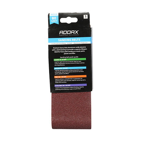 This is an image of Timco - Sanding Belts - 80 Grit - Red 75 x 533mm (5 Pieces Pack) 231841