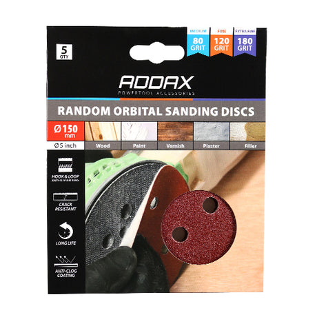 This is an image of Timco - Random Orbital Sanding Discs - Mixed - Red 150mm (80/120/180) (5 Pieces Pack) 231859