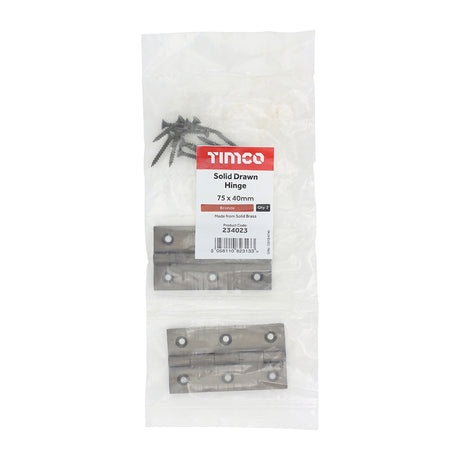 This is an image of Timco - Solid Drawn Hinge - Solid Brass - Bronze 75 x 40 (1 Pairs Bag) 234023