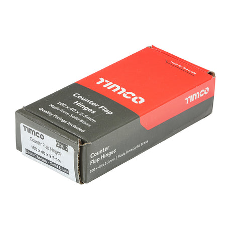 This is an image of Timco - Counterflap Hinge - Solid Brass - Satin Chrome 100 x 40 (1 Pairs Box) 234340