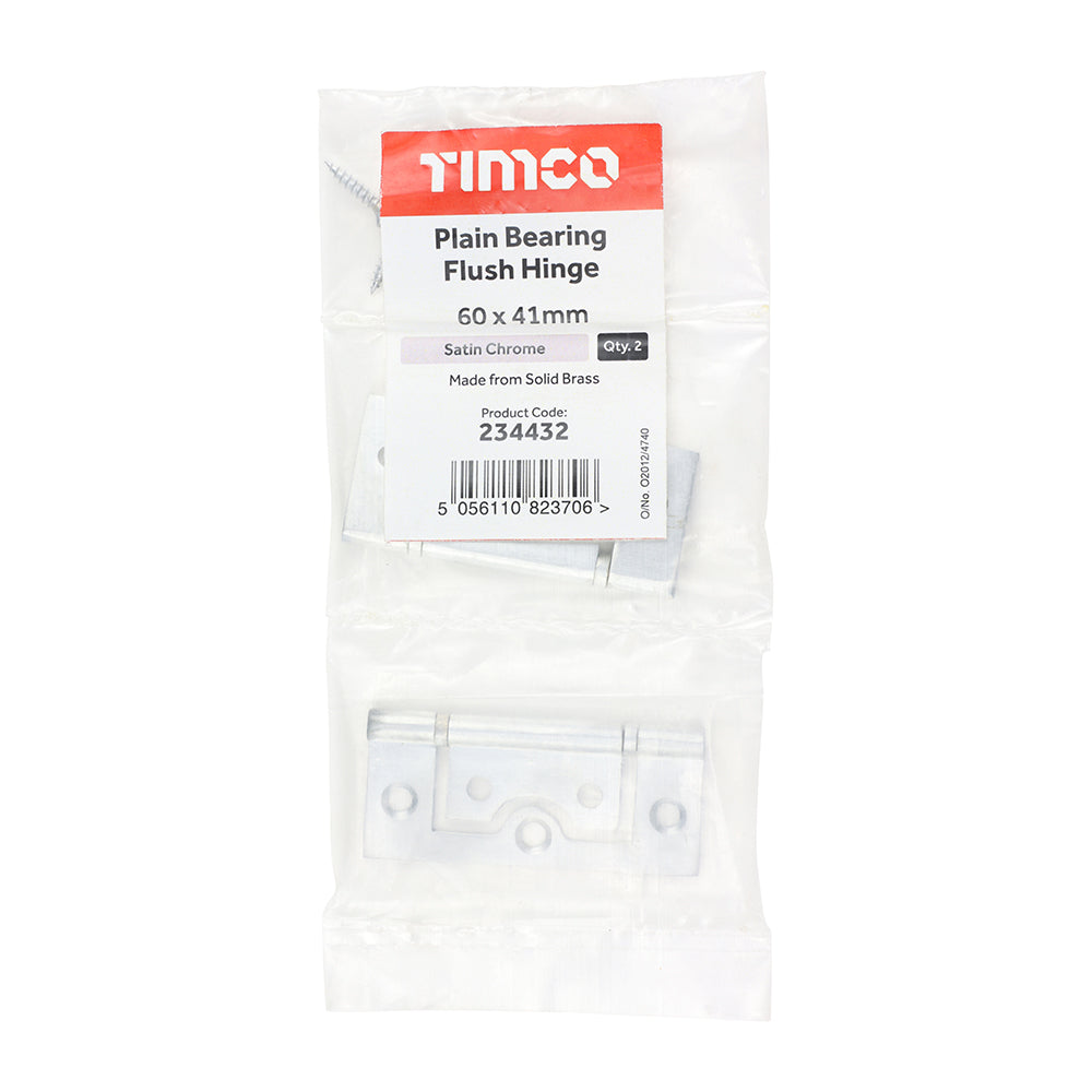 This is an image of Timco - Plain Bearing Flush Hinge - Solid Brass - Satin Chrome 60 x 41 (1 Pairs Bag) 234432