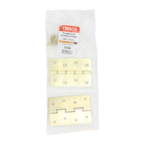This is an image of Timco - Double Steel Washered Butt Hinge - Solid Brass - Polished Brass 102 x 67 (1 Pairs Bag) 234898
