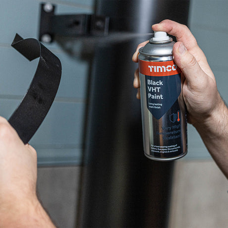 This is an image of Timco - Black VHT Paint 380ml (1 Each Can) PCS237896
