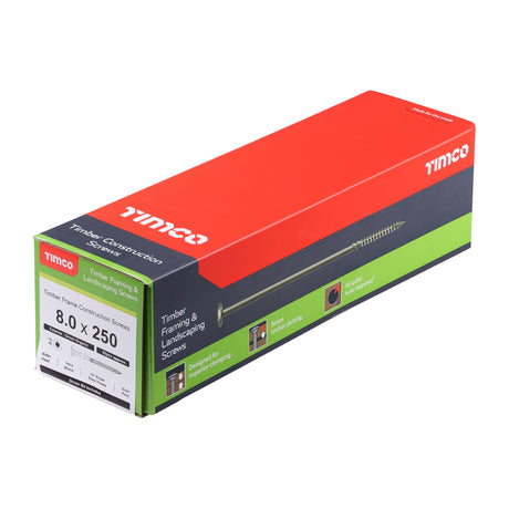 This is an image of Timco - Timber Frame Construction & Landscaping Screws - Wafer - Exterior - Green Organic 8.0 x 250mm - (50 PCS Box) 250INW