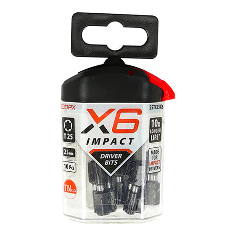 This is an image of Timco - Impact Driver Bits - TX TX25 x 25 (10 Pieces Handy Bit Pack) 25TX25X6