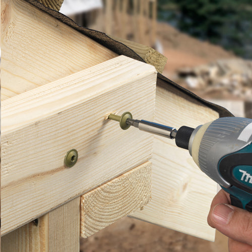 This is an image of Timco - Timber Frame Construction & Landscaping Screws - Wafer - Exterior - Green Organic 8.0 x 275mm - (25 PCS Box) 275INW