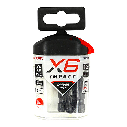 This is an image of Timco - Impact Driver Bits - PH No.2 x 50 (5 Pieces Handy Bit Pack) 2PH50X6