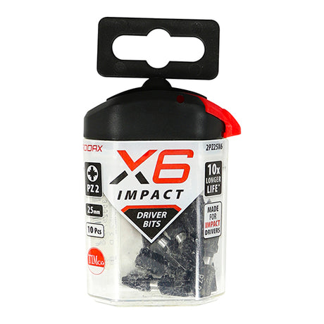 This is an image of Timco - Impact Driver Bits - PZ No.2 x 25 (10 Pieces Handy Bit Pack) 2PZ25X6