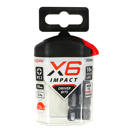 This is an image of Timco - Impact Driver Bits - PZ No.2 x 50 (5 Pieces Handy Bit Pack) 2PZ50X6