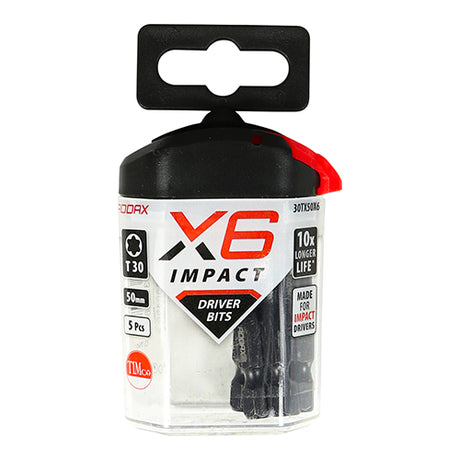 This is an image of Timco - Impact Driver Bits - TX TX30 x 50 (5 Pieces Handy Bit Pack) 30TX50X6